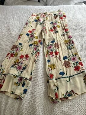 Lavender Brown Cream Wide-Leg Floral Pants